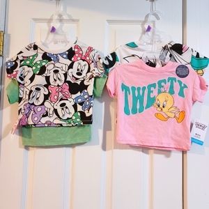 Minnie and Looney tunes baby girl graphic tee 2 pack lot of 2 new.
